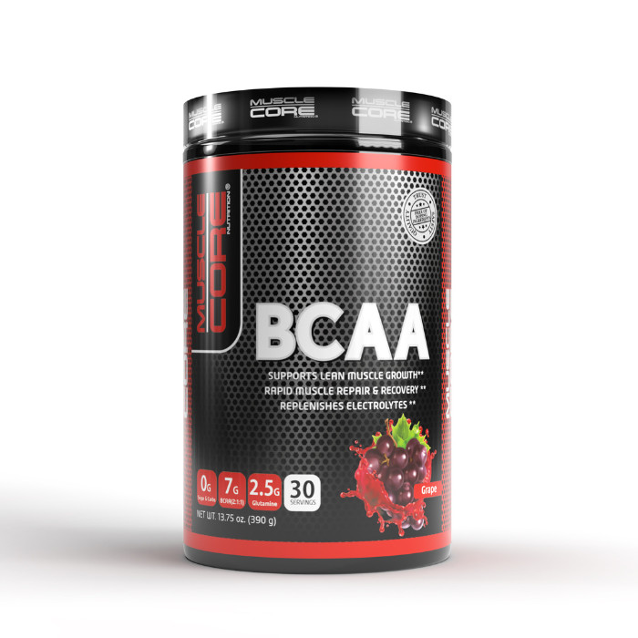 Muscle Core BCAA Grape Formula for Muscle Repair, Endurance and Recovery, 30 Servings