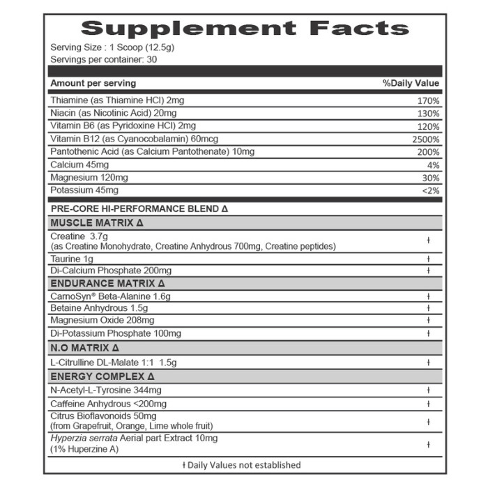 Muscle Core N.O. Pre-Core, Nitric Oxide Pump, Energy and Focus Pre-Workout Formula, 30 Servings