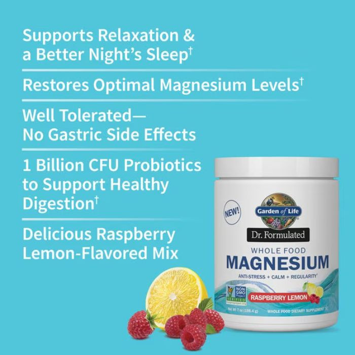 Garden of Life Dr. Formulated Magnesium Raspberry Lemon, Vegan Powder for Sleep, Relaxation & Muscle Support, 421.5g