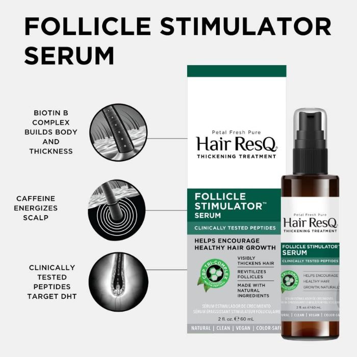Petal Fresh Pure Hair Resq Follicle Stimulator Serum, Biotin and Caffeine Thickening Treatment for Thinning Hair, 60ml