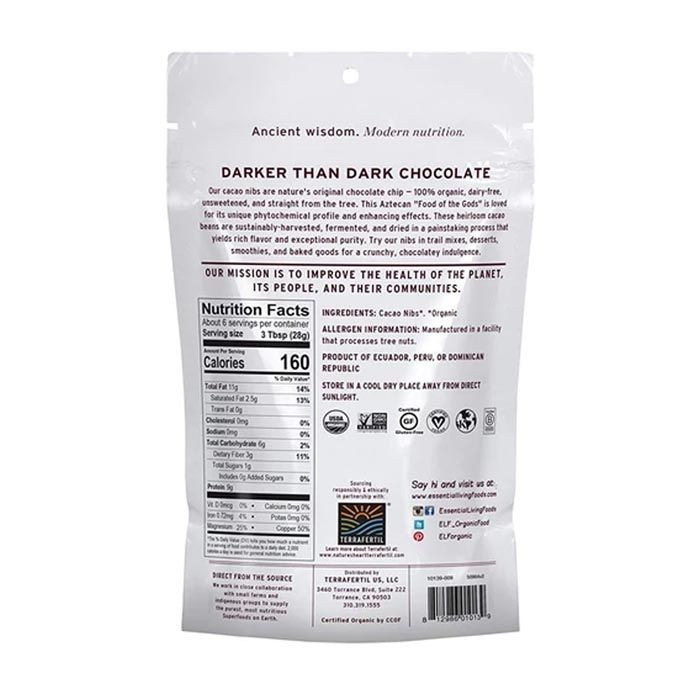 Essential Living Foods Cacao Nibs Organic 6 oz