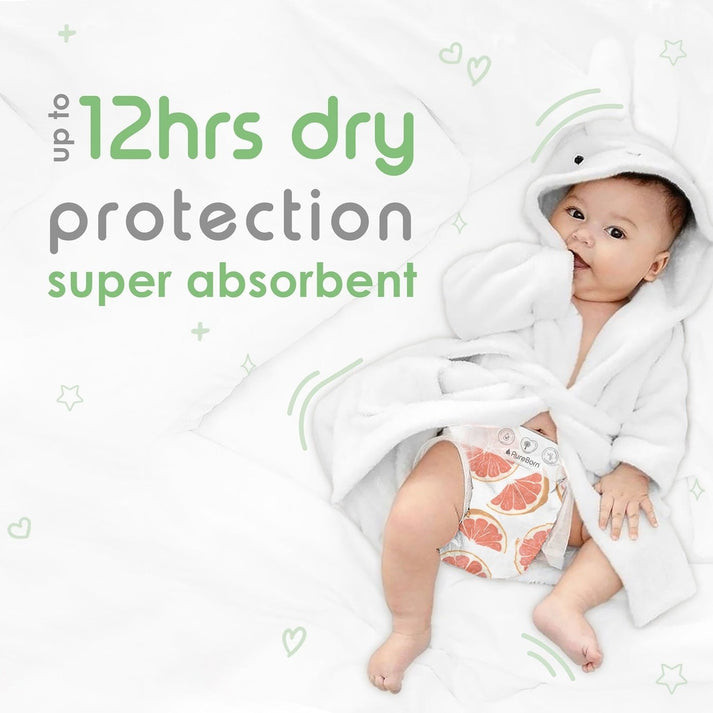 Pureborn Organic Bamboo Newborn Diapers 1- 3 kg, Hypoallergenic, Eco-Friendly and Ultra Soft, 34pcs