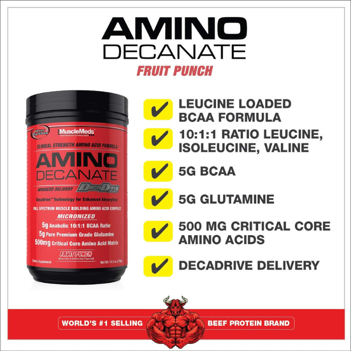 Muscle Meds Amino Decanate, Post Workout Amino Acid Complex, Full Spectrum Recovery - Fruit Punch - 378g