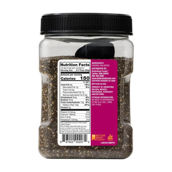 BetterBody Foods Organic Black Chia Seeds 567 g