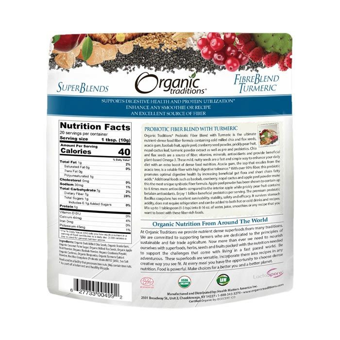 Organic Traditions Probiotic Fiber Blend With Turmeric 200 g