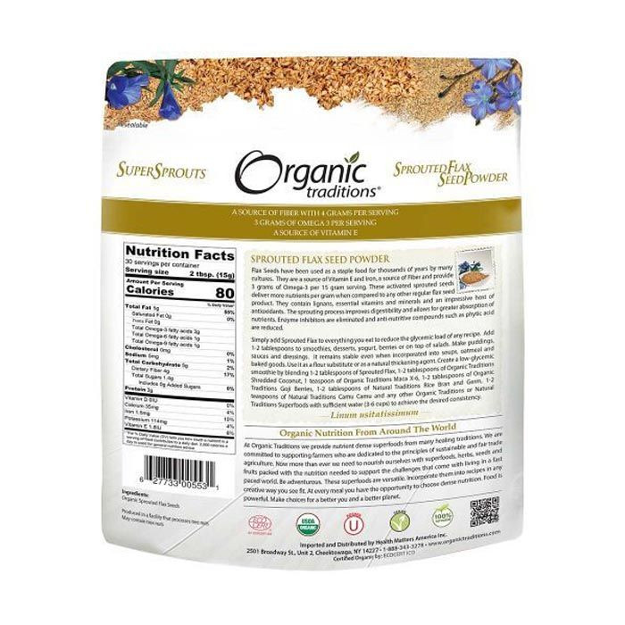 Organic Traditions Sprouted Flax Seed Powder 454 g