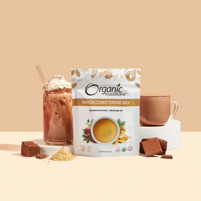 Organic Traditions Macaccino Drink Mix, Energizing Maca-Cacao Blend, Coffee Alternative, Vegan - 227g