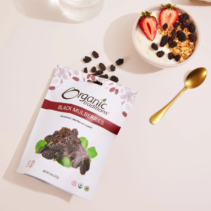 Organic Traditions Black Mulberries - Naturally Dried Superfruit, No Sugar, High in Fiber & Vitamin C – 227g