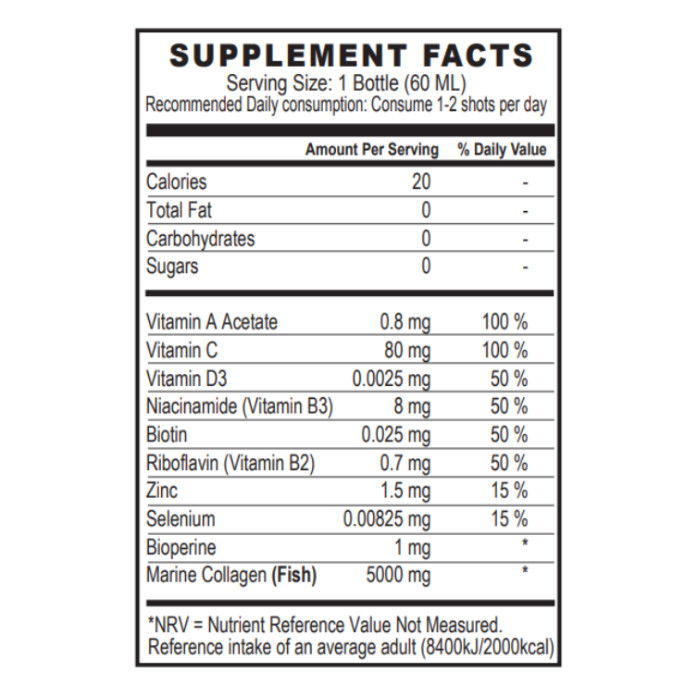 Sunshine Nutrition Collagen Shots Citrus Flavor - Marine, Biotin & Vitamins for Skin, Hair & Nails 60ml - Box of 12 pcs