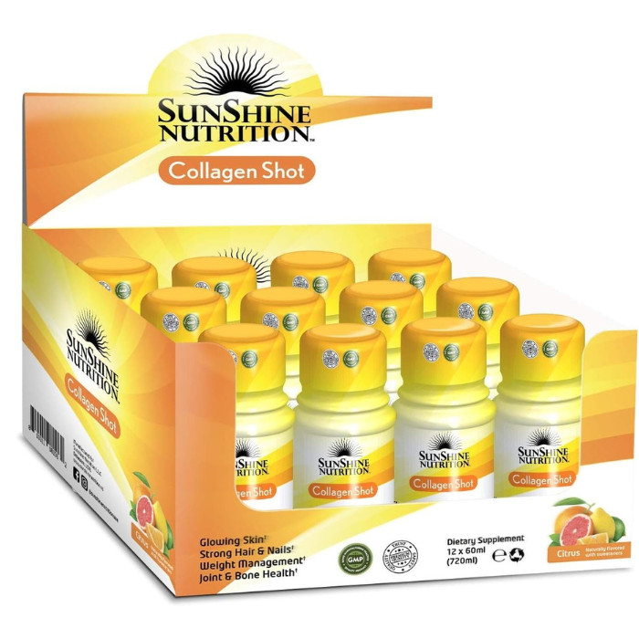 Sunshine Nutrition Collagen Shots Citrus Flavor - Marine, Biotin & Vitamins for Skin, Hair & Nails 60ml - Box of 12 pcs