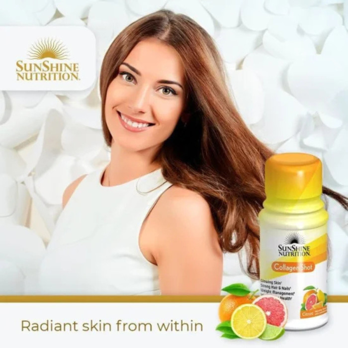 Sunshine Nutrition Collagen Shots Citrus Flavor - Marine, Biotin & Vitamins for Skin, Hair & Nails 60ml - Box of 12 pcs