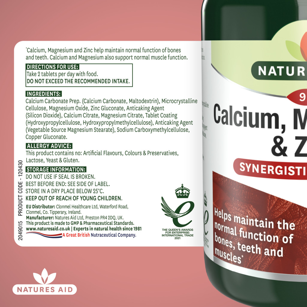 Natures Aid Calcium Magnesium & Zinc Tablets 90's