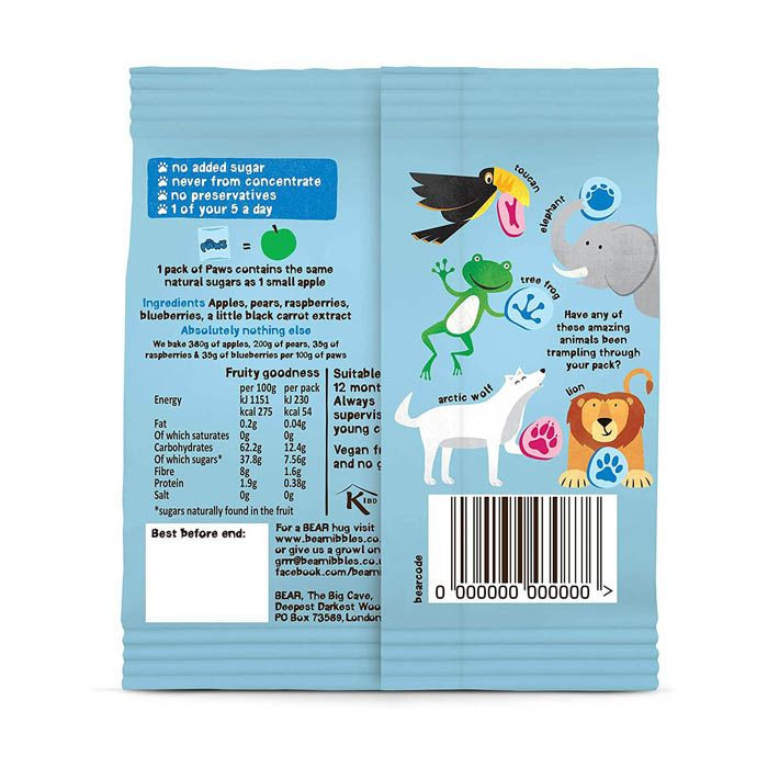 Bear Paws Raspberry & Blueberry 20 g X 18's