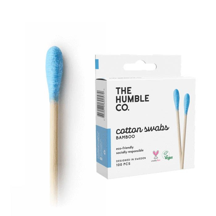 أعواد قطن بامبو الطبيعية لون أزرق 100 قطعة من شركة همبل