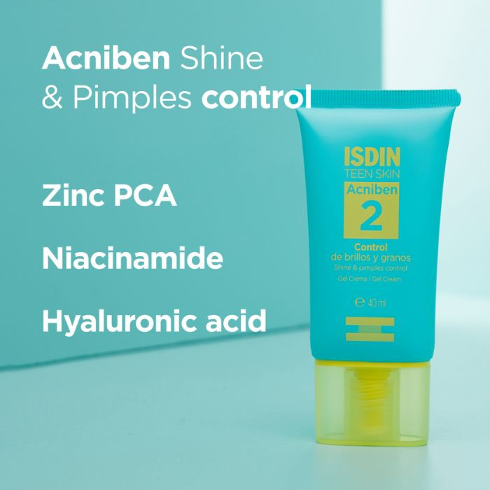 Isdin Acniben Shine and Blemish Control Gel Cream, Oil-Free Hydration for Oily & Acne-Prone Skin, 40ml
