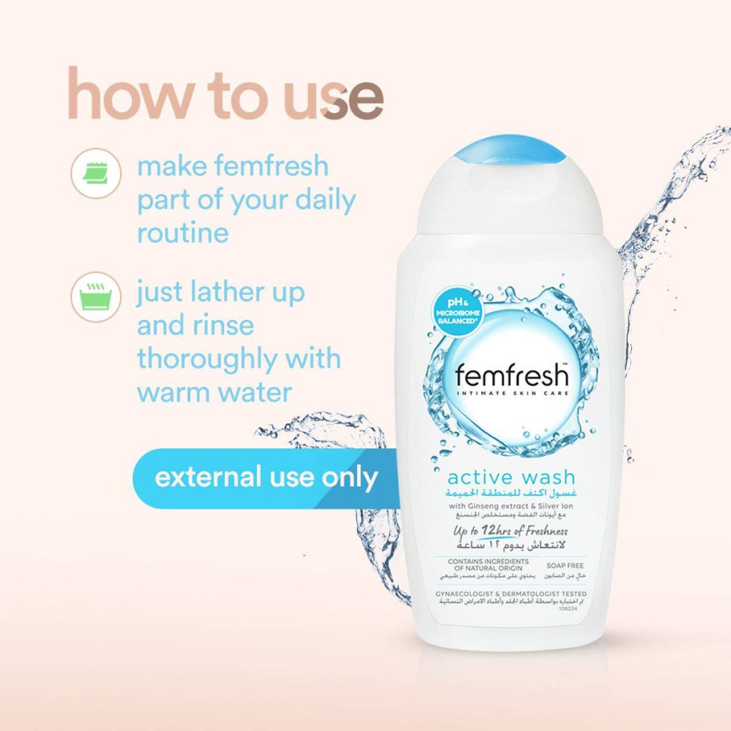 Femfresh Intimate Active Fresh Wash, pH Balanced Daily Cleanser for Freshness, 250ml