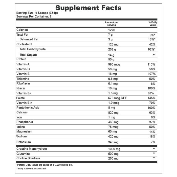 Muscle Core Mass Gainer Vanilla, High-Calorie Weight Gainer for Muscle Growth and Strength, 6 lb