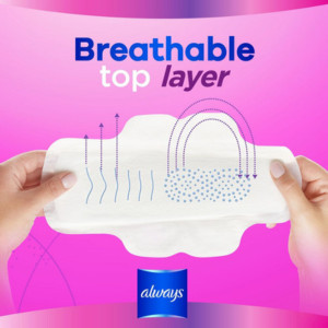 Always Radiant Feminine Pads Size 1, Regular Absorbency, FlexFoam, Unscented – 100% Leak-Free & Odor Control 13s
