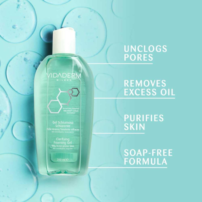 Vidaderm Clarifying Foaming Gel - Deep Cleansing Face Wash for Oily & Acne-Prone Skin, Soap-Free 200ml