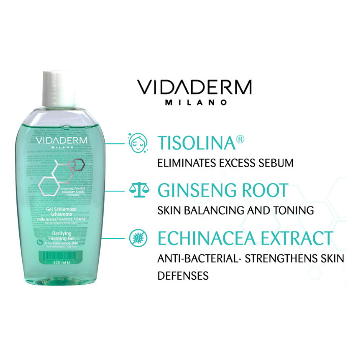 Vidaderm Clarifying Foaming Gel - Deep Cleansing Face Wash for Oily & Acne-Prone Skin, Soap-Free 200ml