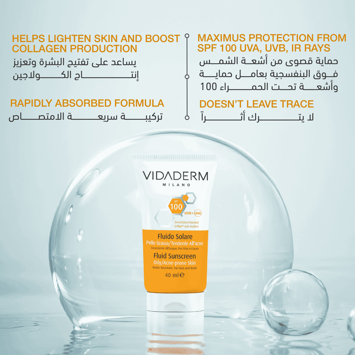 Vidaderm (SPF 100) Fluid Sunscreen – Ultra High UVA/UVB Protection for Sensitive, Sun-Intolerant & Post-Procedural Skin, 40ml