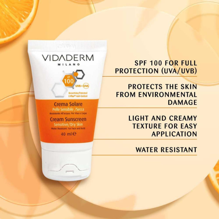 Vidaderm (SPF 100) Cream Sunscreen – Full Spectrum Protection for Sensitive, Sun-Allergic & Post-Treatment Skin, 40ml