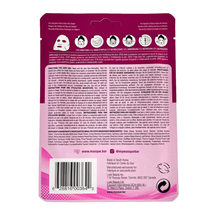 Masque Bar Anti-Aging Bio Cellulose Face Mask with Collagen, Hydrating, Firming & Brightening Coconut Gel - 58ml