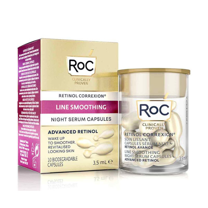 Roc Retinol Correxion Line Smoothing Night Serum Capsules, Anti-Aging Retinol Face Serum for Fine Lines & Wrinkles – 10 Count