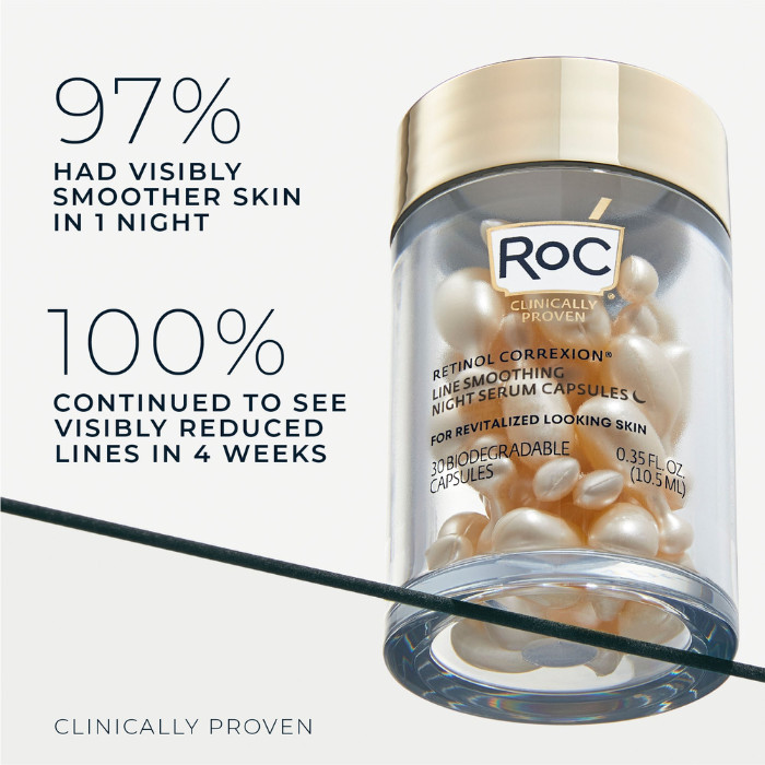 Roc Retinol Correxion Line Smoothing Night Serum Capsules, Anti-Aging Retinol Face Serum for Fine Lines & Wrinkles – 10 Count