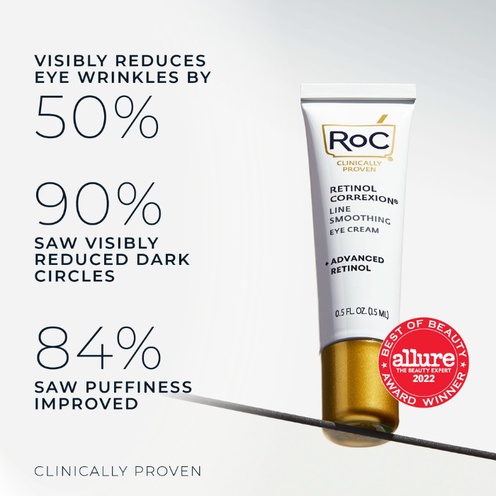 Roc Retinol Correxion Line Smoothing Eye Cream, Anti-Aging Eye Cream with Pure Retinol for Dark Circles, Puffiness & Wrinkles - 15ml