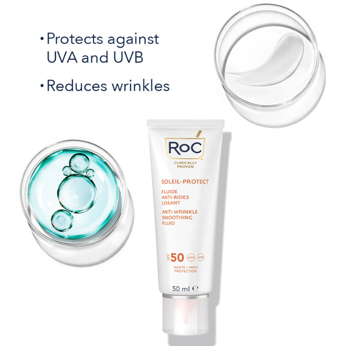 Roc Soleil-Protect Anti-Wrinkle Smoothing Fluid (SPF 50) Anti-Aging Sunscreen with Retinol & Broad-Spectrum Protection – 50ml