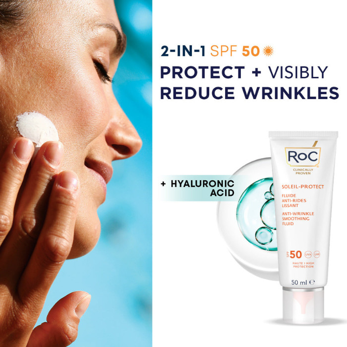 Roc Soleil-Protect Anti-Wrinkle Smoothing Fluid (SPF 50) Anti-Aging Sunscreen with Retinol & Broad-Spectrum Protection – 50ml