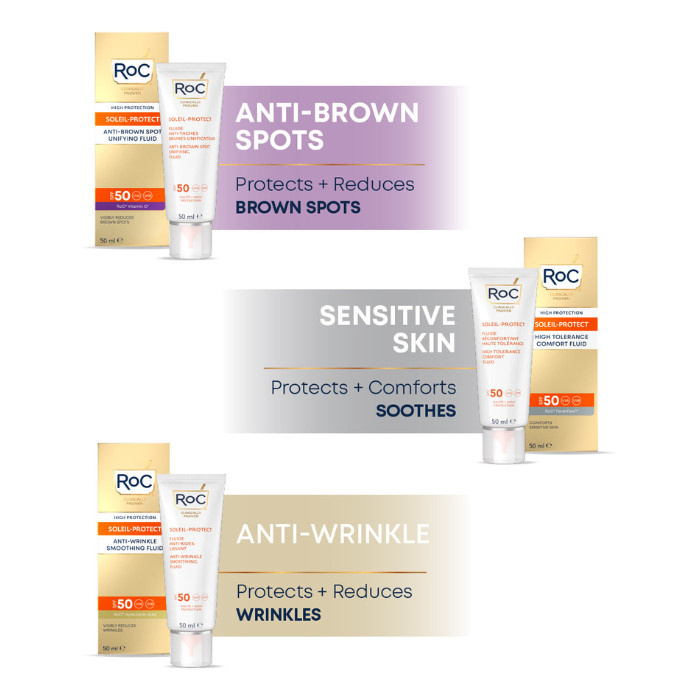 Roc Soleil Protect Anti-Brown Spot Unifying Fluid (SPF 50) Daily Facial Sunscreen for Dark Spot Prevention & Skin Tone Correction – 50ml