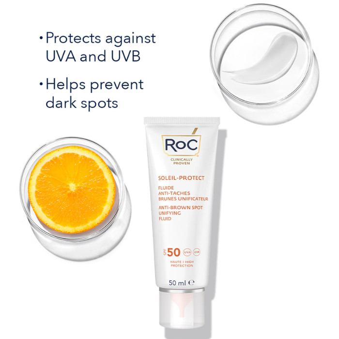 Roc Soleil Protect Anti-Brown Spot Unifying Fluid (SPF 50) Daily Facial Sunscreen for Dark Spot Prevention & Skin Tone Correction – 50ml
