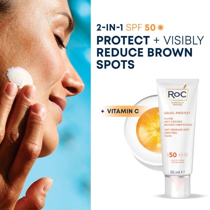 Roc Soleil Protect Anti-Brown Spot Unifying Fluid (SPF 50) Daily Facial Sunscreen for Dark Spot Prevention & Skin Tone Correction – 50ml