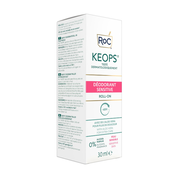 Roc Keops Roll-On Deodorant for Sensitive Skin – Fragrance-Free, Alcohol-Free, 48 Hours Odor Protection, 30ml