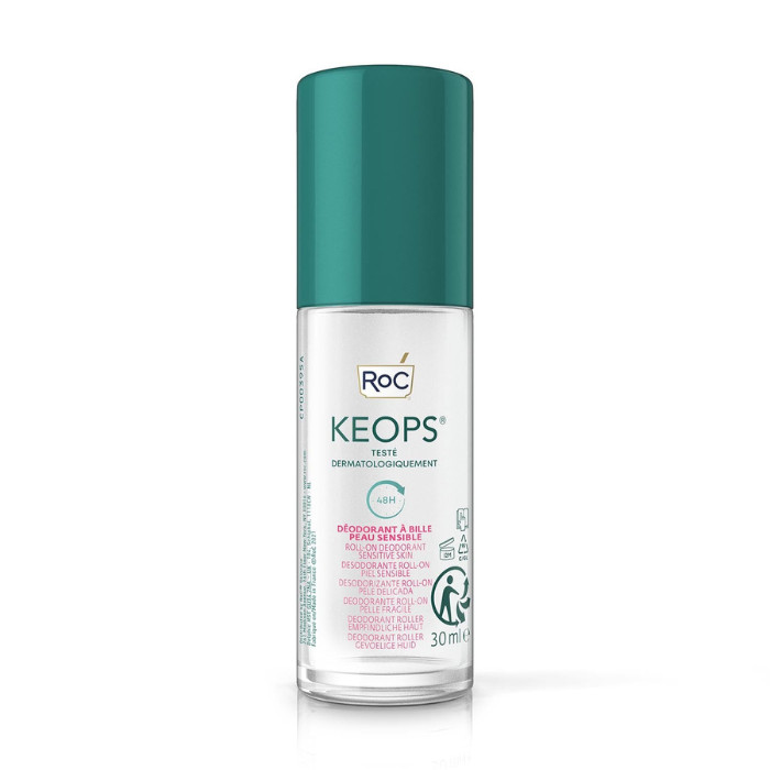 Roc Keops Roll-On Deodorant for Sensitive Skin – Fragrance-Free, Alcohol-Free, 48 Hours Odor Protection, 30ml