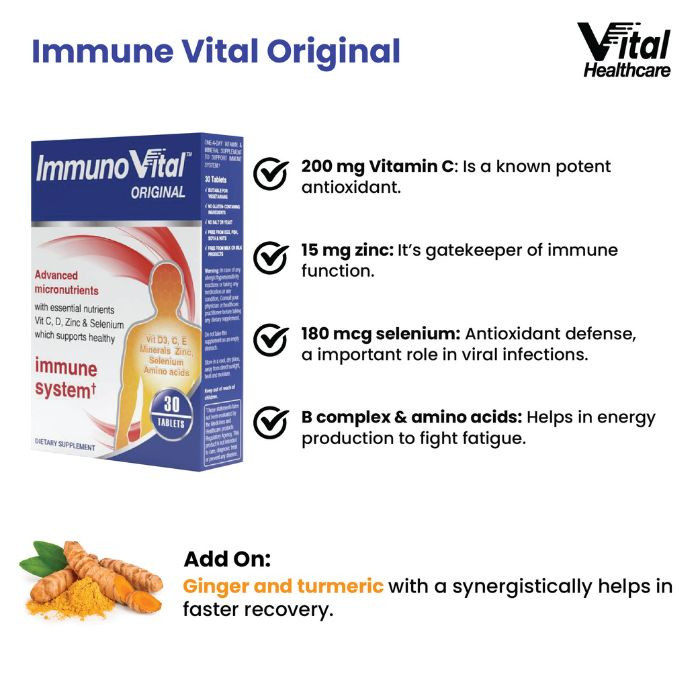 Vital Healthcare Immuno Vital, Immune System Support with Vitamins, Zinc and Antioxidants, 30 Tablets