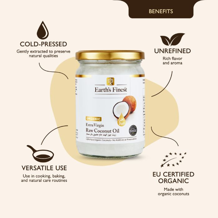 Earth’s Finest Organic Extra Virgin Raw Coconut Oil, 100% Pure, Cold-Pressed, Unrefined, No Additives, 500ml