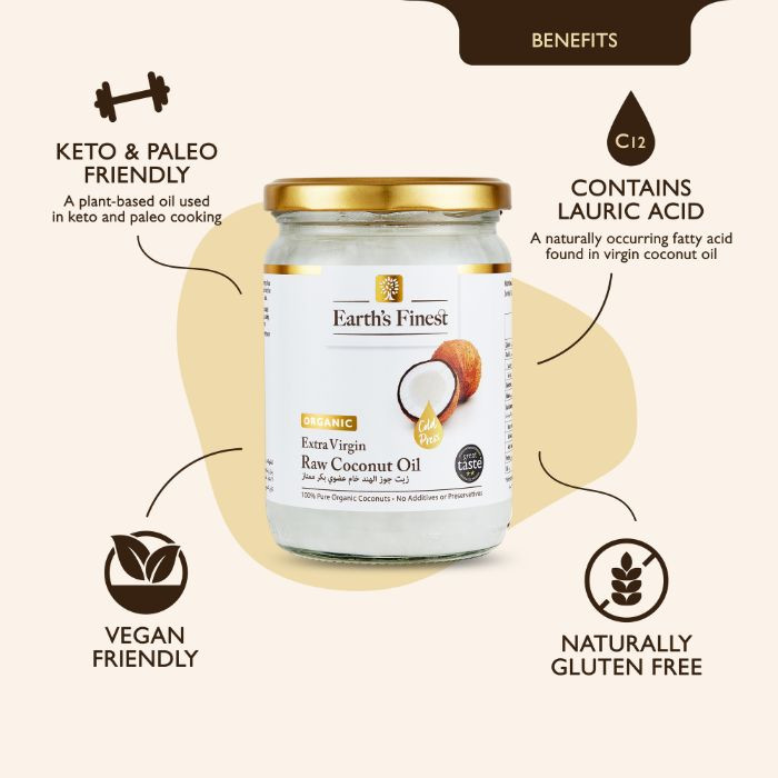 Earth’s Finest Organic Extra Virgin Raw Coconut Oil, 100% Pure, Cold-Pressed, Unrefined, No Additives, 500ml