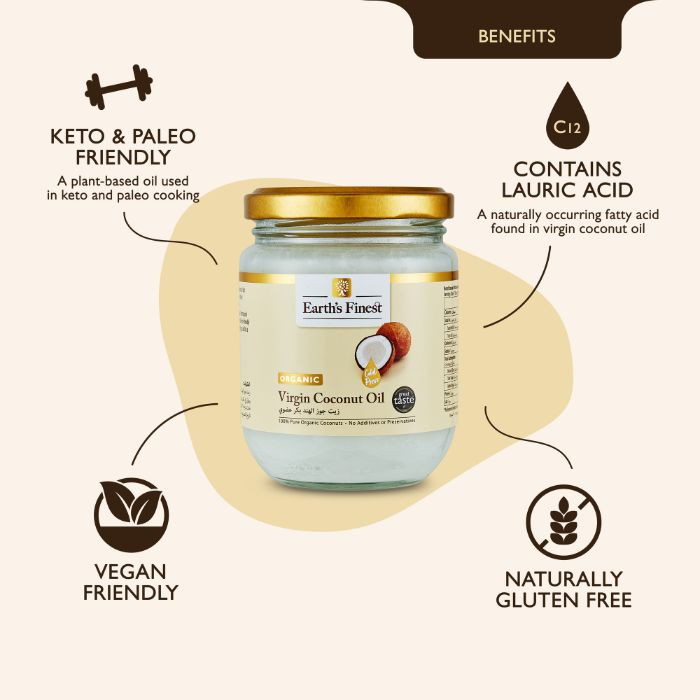 Earth’s Finest Organic Virgin Coconut Oil, 100% Pure, Cold-Pressed, Unrefined, No Additives or Chemicals, 200ml