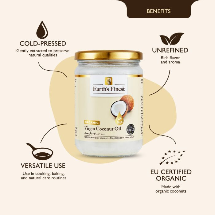 Earth’s Finest Organic Virgin Coconut Oil, 100% Pure, Cold-Pressed, Unrefined, No Additives or Chemicals, 500ml