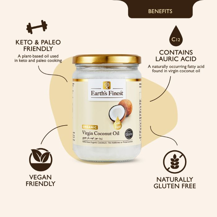 Earth’s Finest Organic Virgin Coconut Oil, 100% Pure, Cold-Pressed, Unrefined, No Additives or Chemicals, 500ml