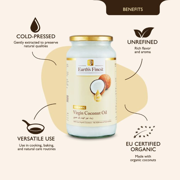 Earth’s Finest Organic Virgin Coconut Oil, 100% Pure, Cold-Pressed, Unrefined, No Additives or Chemicals, 950ml