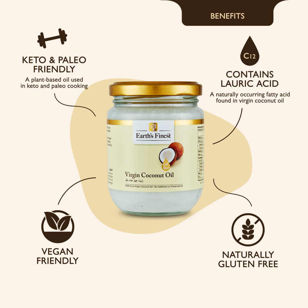 Earth’s Finest Virgin Coconut Oil, Cold-Pressed, Unrefined, Keto and Vegan Friendly, 200ml