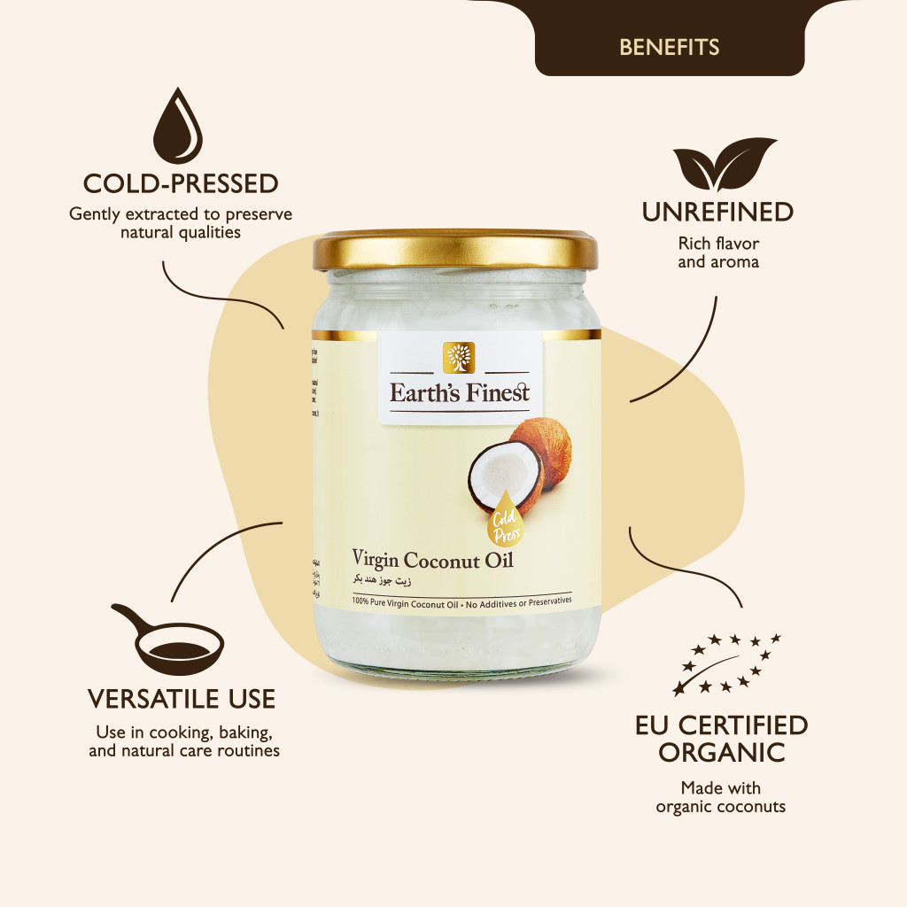 Earth’s Finest Virgin Coconut Oil, Cold-Pressed, Unrefined, Keto and Vegan Friendly, 500ml