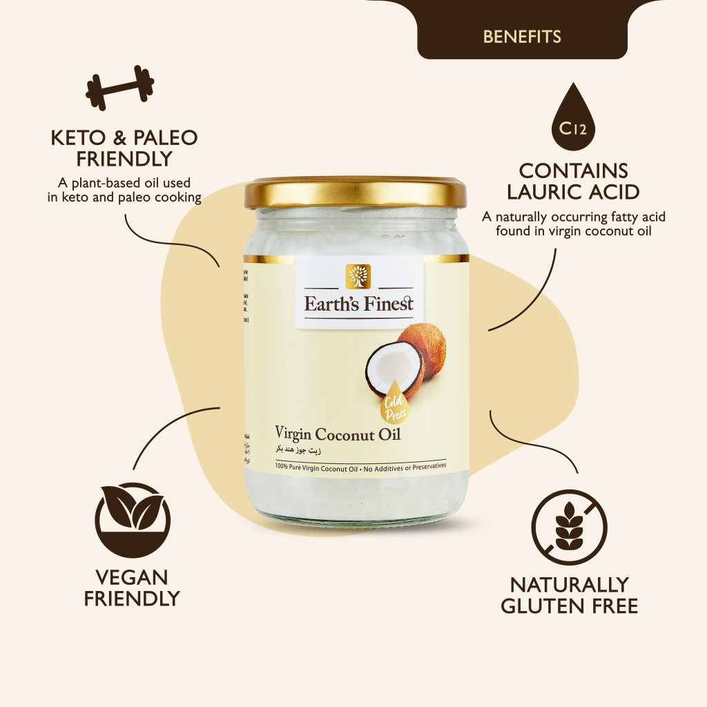 Earth’s Finest Virgin Coconut Oil, Cold-Pressed, Unrefined, Keto and Vegan Friendly, 500ml