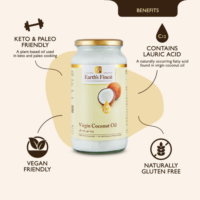 Earth’s Finest Virgin Coconut Oil, Cold-Pressed, Unrefined, Keto and Vegan Friendly, 950ml