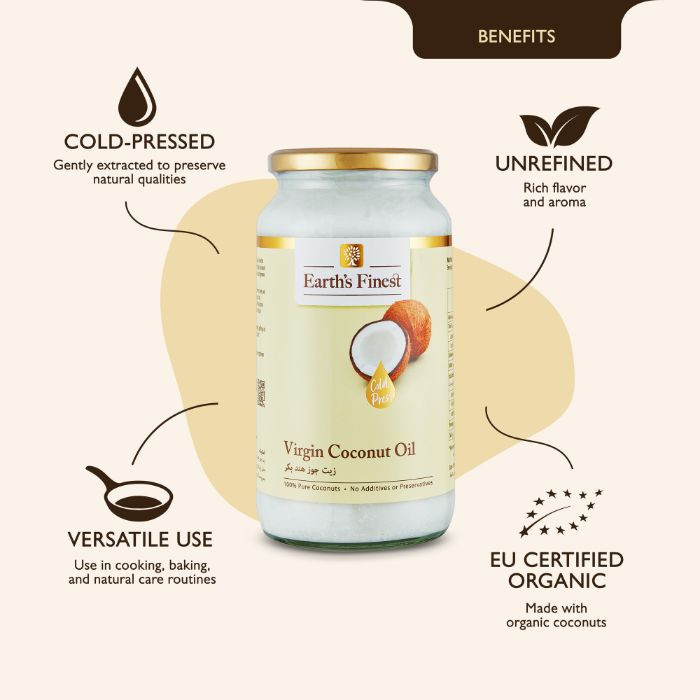 Earth’s Finest Virgin Coconut Oil, Cold-Pressed, Unrefined, Keto and Vegan Friendly, 950ml