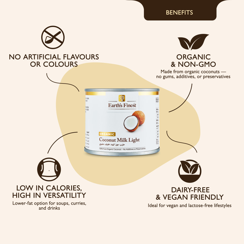 Earth’s Finest Organic Coconut Milk Light, Unsweetened, Vegan, Dairy-Free, BPA-Free, Low-Fat & Long Life, 200ml